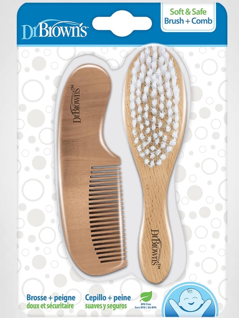 Dr. Brown's - Wooden Soft and Safe Baby Brush + Comb